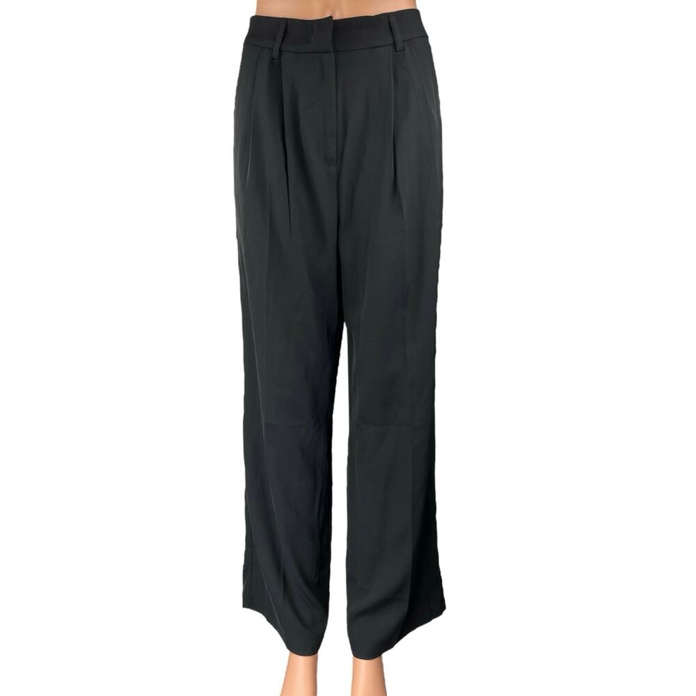 Sassy Zoey Black Pleated High Waisted Wide Leg Trousers Dress Pants Size 4/6